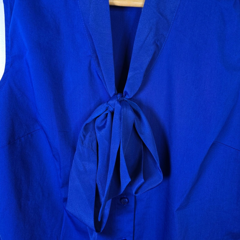The Limited Womens Blue Sleeveless Bow Neck Button Up Blouse Shirt Top Medium - Picture 3 of 6